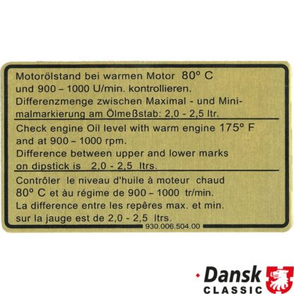 Sticker, engine oil level