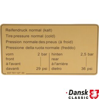 Sticker, tyre pressure