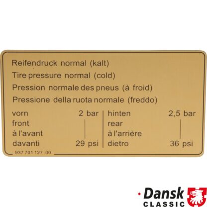 Sticker, tyre pressure