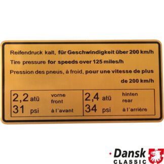 Sticker, tyre pressure, 200 km/h