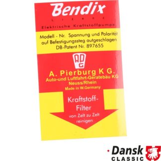 Sticker, "Bendix" on fuel pump