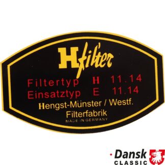 Sticker, "H filter, Filtertyp H 11.14, Einsatztyp E 11.14"