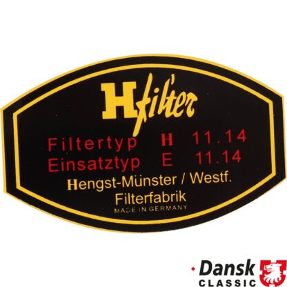 Sticker, "H filter, Filtertyp H 11.14, Einsatztyp E 11.14"