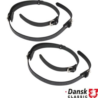 Leather strap set for luggage rack, black, 2 pieces. Fits Leitz style luggage rack