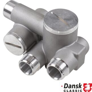 Oil thermostat housing, external. With fittings for oil lines