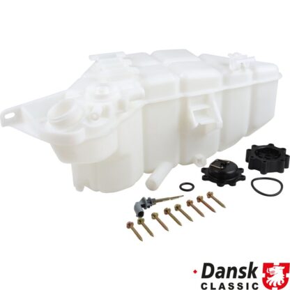 Expansion tank for radiator with black cap, coolant level sensor and mounting screws