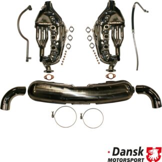 Exhaust conversion set, free-flow, with two loose Ø84 mm tail pipes. Including heat exchangers and oil pipes