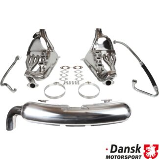 Exhaust conversion set, free-flow, with one Ø84 mm tail pipe (built-in modification needed). Including heat exchangers and oil pipes