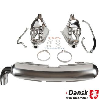 Exhaust conversion set, free-flow, with one Ø84 mm tail pipe. IMPORTANT: Major modification needed on engine tin ware when installing on 3,2 l engines.