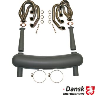 Exhaust set, Racing, with two Ø70 mm tail pipes. Made of steel with grey heat resistant paint. IMPORTANT: Not for street use!