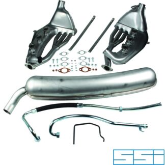 Exhaust conversion set, free-flow, with one Ø60 mm tail pipe. Made of stainless steel. Including heat exchangers and oil pipes