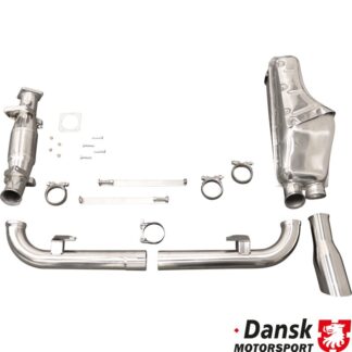 Exhaust set with intermediate exhaust bypass pipes, with one Ø100 mm tail pipe and without heat exchangers. Made of stainess steel. Without TÜV