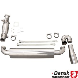 Exhaust set with G-pipe replacing rear exhaust, with one Ø100 mm tail pipe and without heat exchangers. Made of stainless steel. With TÜV on intermediate exhaust but not on catalytic converter