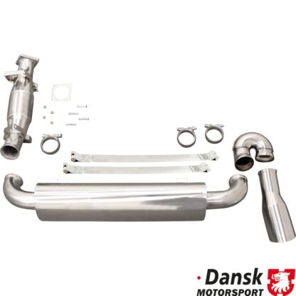 Exhaust set with G-pipe replacing rear exhaust, with one Ø100 mm tail pipe and without heat exchangers. Made of stainless steel. With TÜV on intermediate exhaust but not on catalytic converter