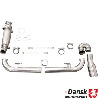 Exhaust set with intermediate exhaust bypass pipes and G-pipe replacing rear exhaust, with one Ø100 mm tail pipe and without heat exchangers. Made of stainless steel. Without TÜV