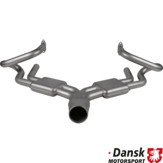 Manifold exhaust with boxes and round tail pipe, Sport, Sebring style. With 8 mm flanges. Made of glass bead blasted stainless steel