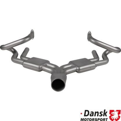 Manifold exhaust with boxes and round tail pipe, Sport, Sebring style. With 8 mm flanges. Made of glass bead blasted stainless steel