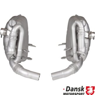 Exhaust set rear, Sport, "Super Sound" with adjustable sound valves. Made of glass bead blasted stainless steel. With TÜV/EEC approval for 3.4 L engine