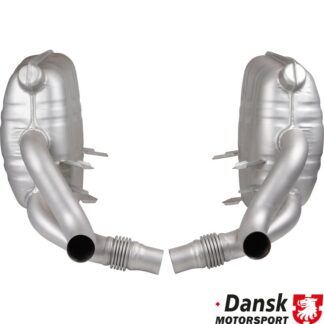 Exhaust set rear, Sport, OE style. Made of glass bead blasted stainless steel. For 3.8 L models. If used for 3.6 L models also use tail pipe 97.901S