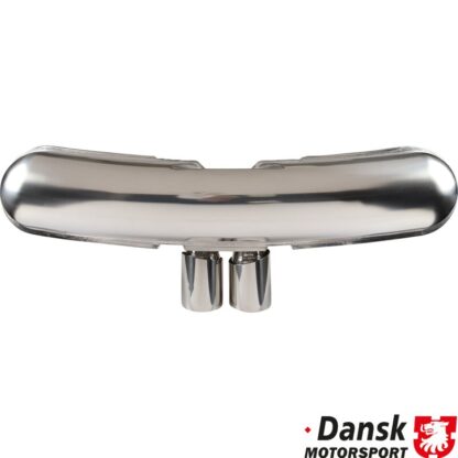 Exhaust rear, Sport, GT3 style, with two Ø90 mm center tail pipes. Made of polished stainless steel. For use together with heat exchanger conversion Dansk 91.932S41