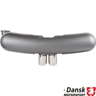 Exhaust rear, Sport, GT3 style, with two Ø90 mm center tail pipes. Made of aluminised steel with grey heat resistant paint, tail pipes of polished stainless steel