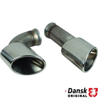 Tail pipe set, left/right, angle cut, 993 look. Made of polished stainless steel