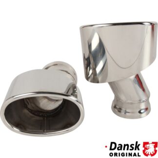 Tail pipe set, left/right. To be mounted on the original exhaust. Made of polished stainless steel