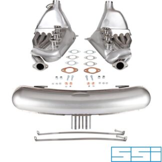 Exhaust set, Sport, with two center Ø63 mm "GT3" tail pipes. Including "Big Bore" heat exchanger with Ø41 mm tubes. For 2.7/3.0 models also add oil tubes and remove lower rear panel