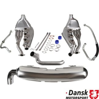 Exhaust set, Sport, with one Ø84 mm tail pipe, heat exchangers and pipe set for 3.2L. OEM style with no modifications in engine tin needed. Made of polished stainless steel
