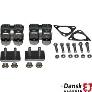 Mounting kit for catalytic converter. The kit includes clamps, gaskets, nuts and bolts