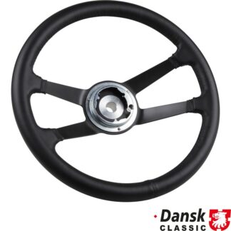 Steering wheel, RS/RSR style, leather black, Ø380 mm (15"), without horn button. Can only be used with hockey puck horn buttom