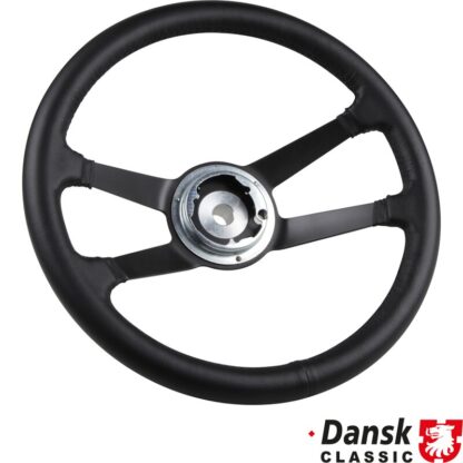 Steering wheel, RS/RSR style, leather black, Ø380 mm (15"), without horn button. Can only be used with hockey puck horn buttom