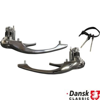 Door handle set with lock cylinder and template keys, chrome, left/right