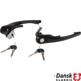 Door handle set with lock cylinder and template keys, black, left/right