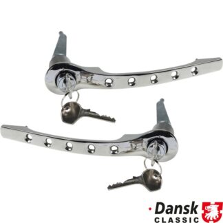 Door handle set with custom drilled holes, chrome, left/right, with lock cylinder and key