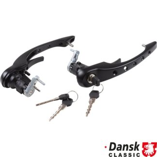 Door handle set with holes. Including lock cylinder and template keys, black, left/right. For models with or without central locking