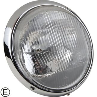 Headlight with chrome rim, OE quality, with E-mark. Fits RHD vehicles