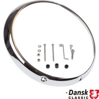 Headlight rim, 3 holes, chrome. With mounting parts