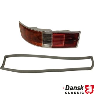 Tail light with red/orange/clear glass and rubber seal, EU version, left, with E-mark
