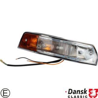 Indicator, front, complete with plastic housing, orange/white, with E-Mark, left