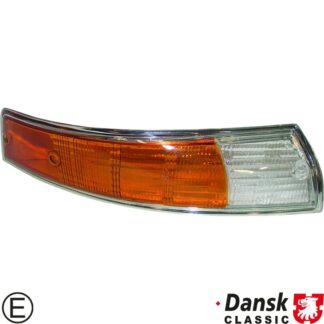 Lens for indicator with chrome rim, front, EU version, orange/clear, with E-mark, right