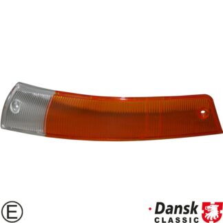 Lens for indicator with chrome rim, front, EU version, orange/clear, left, with E-mark