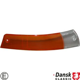 Lens for indicator with chrome rim, front, EU version, orange/clear, right, with E-mark