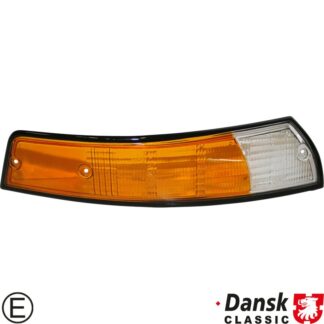 Lens for indicator with black rim, front, EU version, orange/clear, right, with E-mark