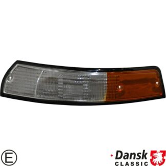 Lens for indicator with black rim, front, US version, clear/orange, left, with E-mark