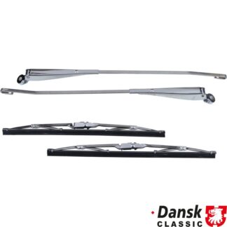 Wiper set with wiper arms and blades, stainless steel, polished, left/right