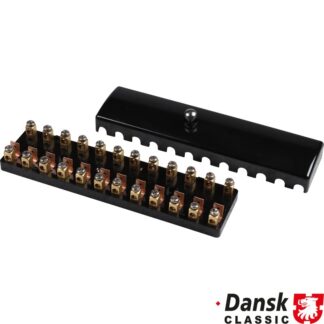 Fuse box with cover, bakelite, black, for 12 fuses