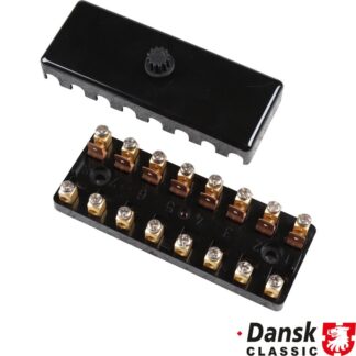 Fuse box with cover, bakelite, black, for 8 fuses