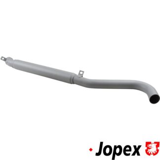 Tail pipe with damper, length 850 mm. Outlet in left side of the vehicle. Made of steel with grey paint
