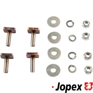 Mounting kit for danish black and yellow license plates with 6 mm bolt and clamping and locking washers